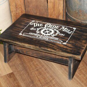 Rustic OLD MILL ANTIQUES Black Farmhouse Plant Stand Stool or Decor Riser
